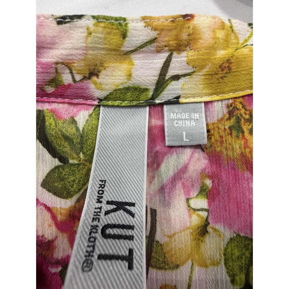 Kut From The Kloth Floral Tunic Blouse Long Sleeve Sheer Size Large - Picture 3 of 6